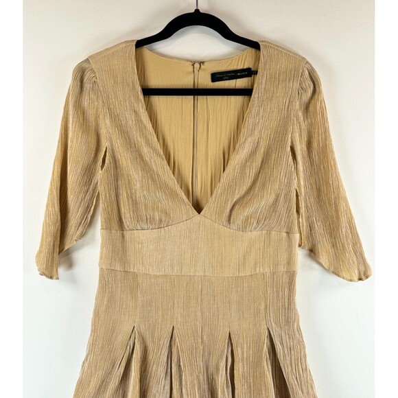 House Of Harlow Revolve Womens Romper Gold Talia Plunge Pleated Playsuit Small - Picture 7 of 8